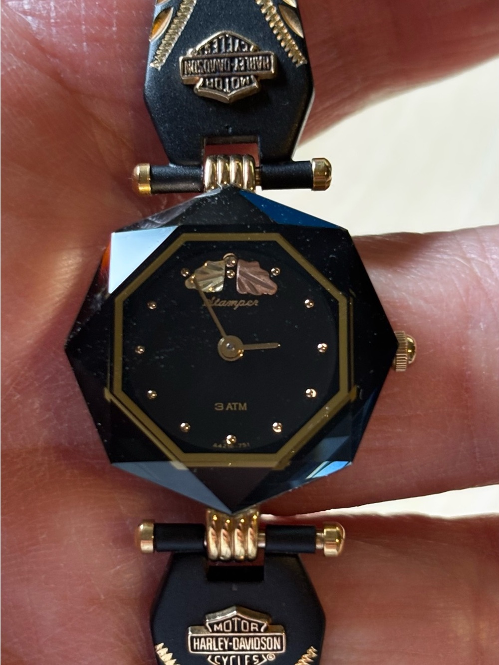 Harley-Davidson Black and Gold Octagonal Faceted Watch